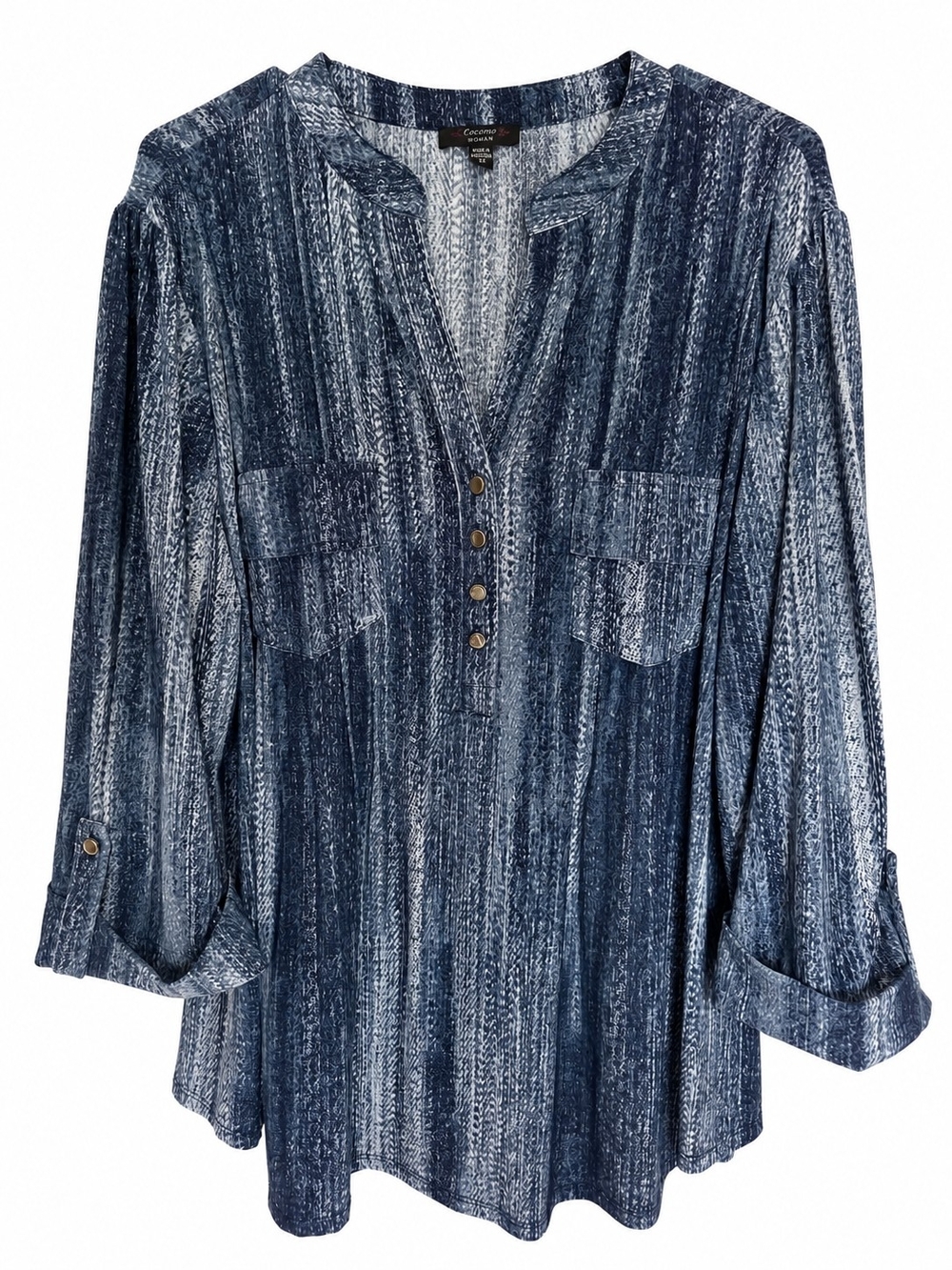 Cocomo Blue Striped V-Neck Henley Tunic